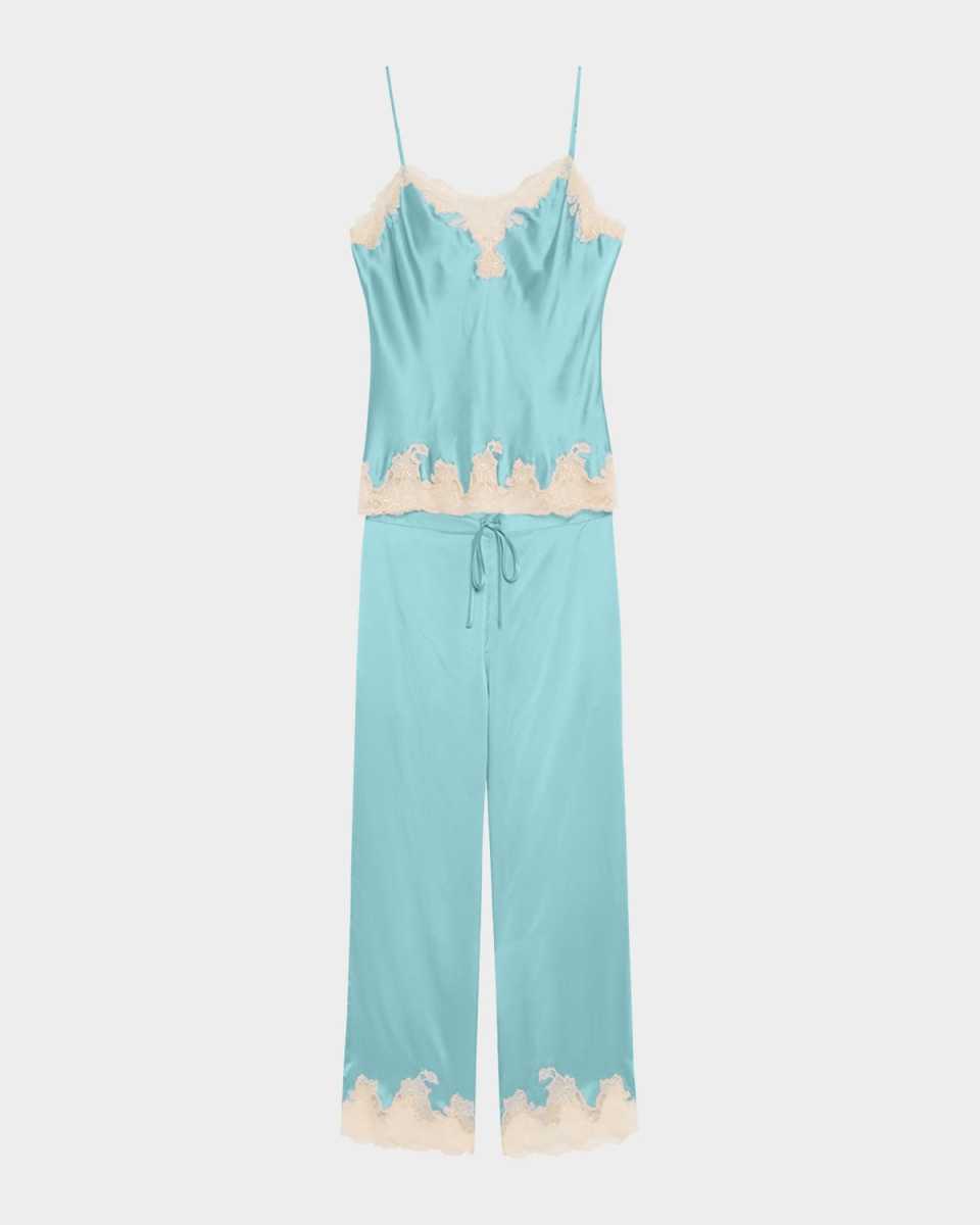 Lolita Lace-Trim Silk Charmeuse Crop Pajama Set